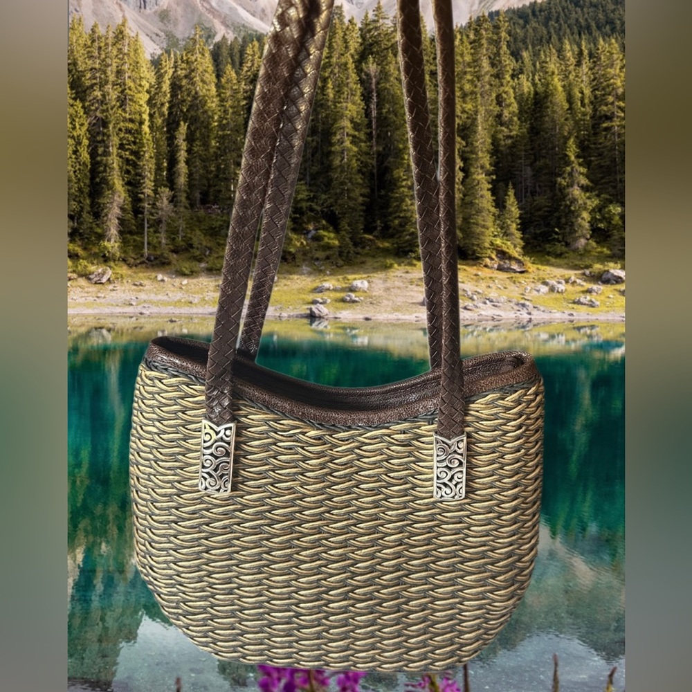 Brighton Vintage Woven Raffia & Leather Trim Shoulder Bag